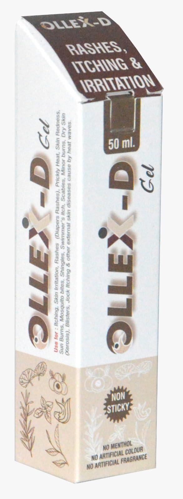 OLLEX-D OLLEX-D Skin Rash Relief Gel - Fast-Acting Soothing Formula for Itching and Redness - Natural Ingredients - Dermatologist Approved - 50ml Pack (5)