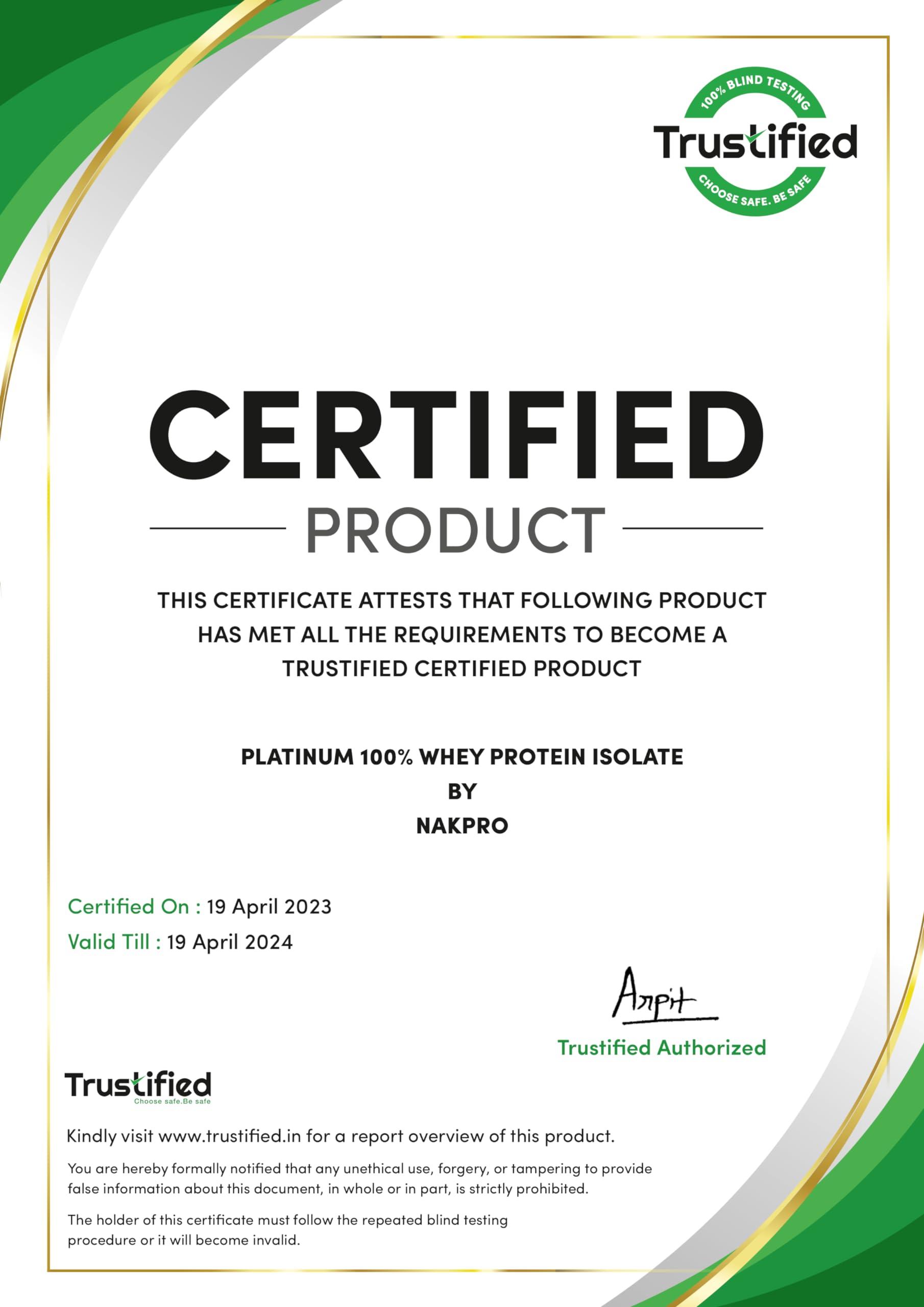 NAKPRO NAKPRO Platinum Whey Protein Isolate 90%, 500g Unflavoured | 31g Protein, Trustified Certified & No Adulteration | Fast Absorbing Whey Protein Powder