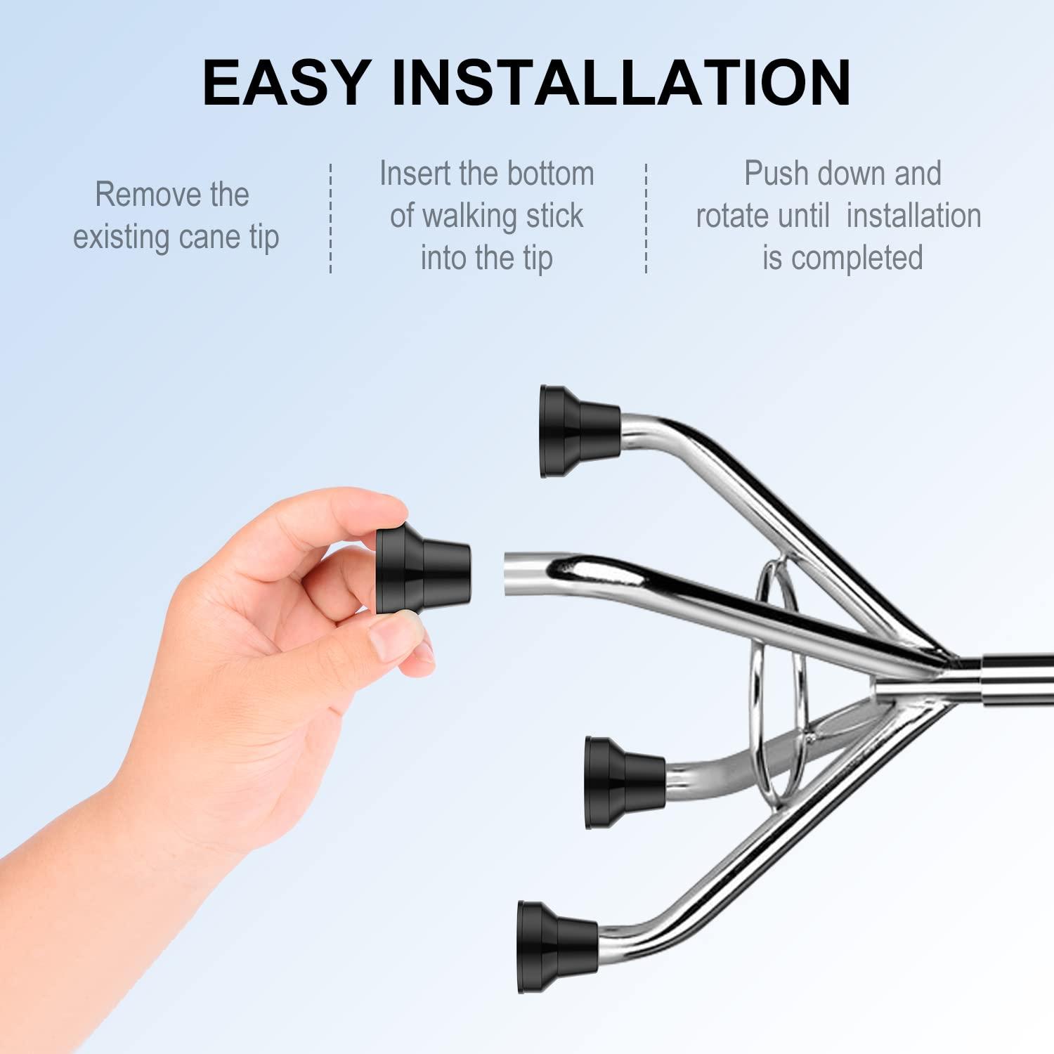 supregear supregear 4pcs Quad Cane Tip, Non-Slip Rubber Cane Tip Extreme Grip Heavy Duty Cane Replacement Rubber Foot for 1/2 Inch Diameter Standard Walking and Standing Stick Accessory, Black