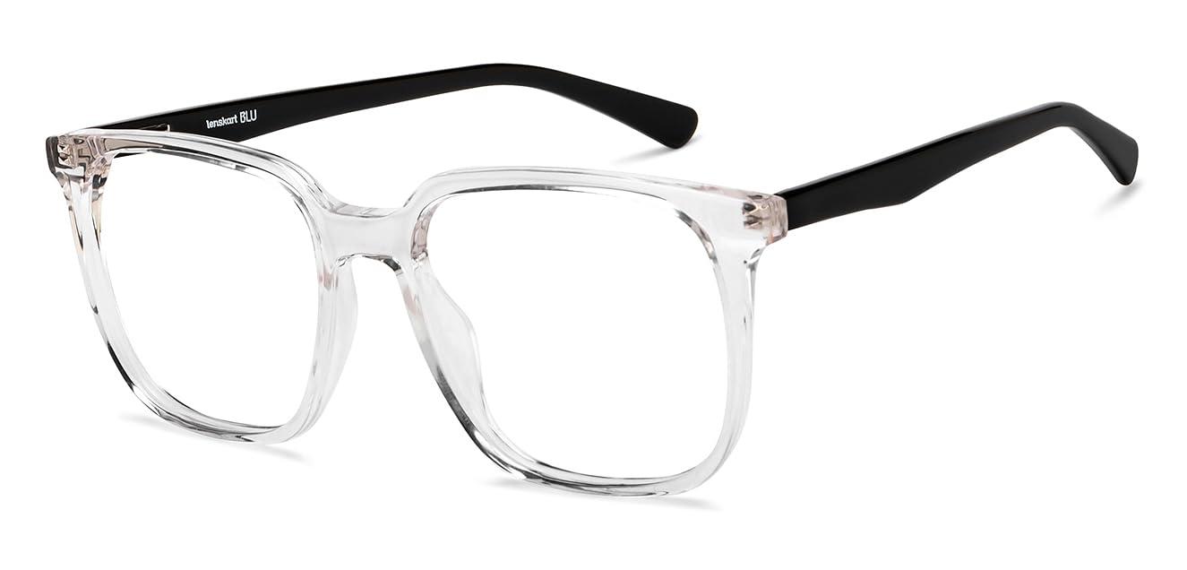 LENSKART BLU LENSKART BLU | Zero Power Blue Cut Computer Glasses | Anti Glare, Lightweight & Blocks Harmful Rays | UV Protection Specs | Transparent Black | Men & Women | Large | LB E16063