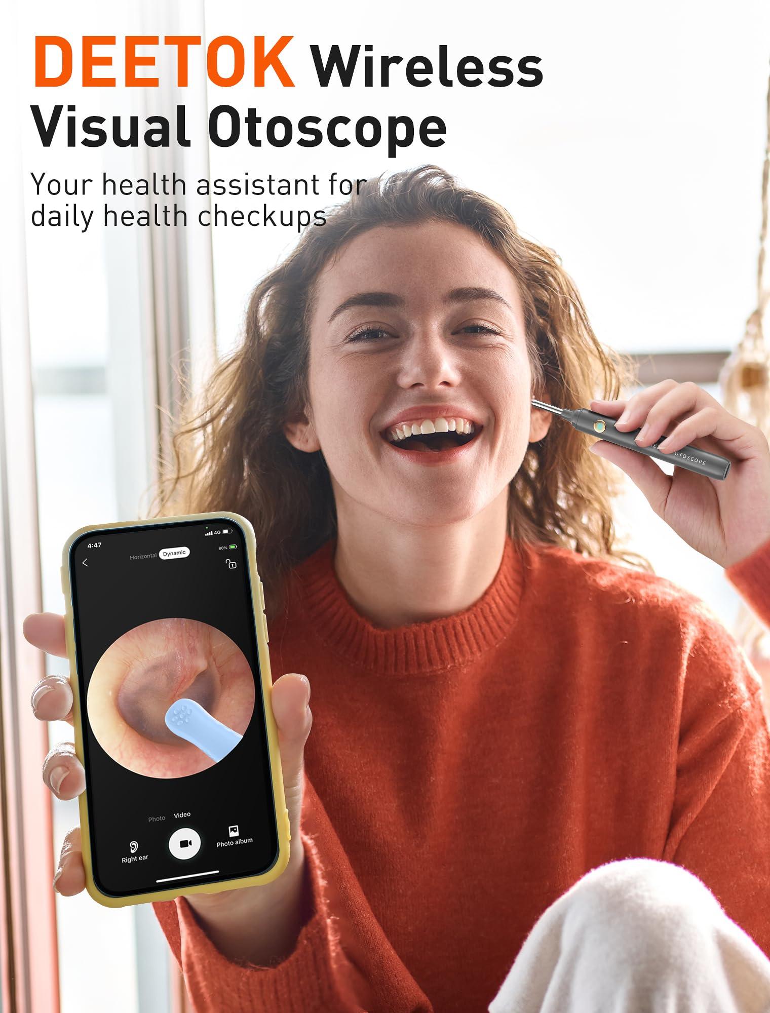 DEETOK Ear Wax Removal, Ear Cleaner with Camera, Ear Wax Removal Kit with 1080P, Ear Camera Otoscope with Light, Ear Cleaning Kit with Cap for iPhone, iPad, Android Phones (Grey)