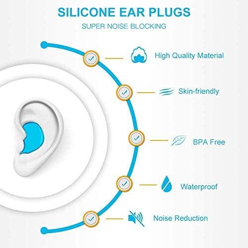 AMAZKER AMAZKER Reusable Silicone Earplugs-6 Pairs Waterproof Noise Cancelling Ear Plugs for Sleeping,Swimming,Snoring,Studying, Concerts,with Clear Carrying Case,Highest Noise Reduction 32dB (NRR)