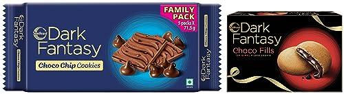 Sunfeast Dark Fantasy Sunfeast Dark Fantasy Choco Fills, 300g, Original Filled Cookies with Choco Crme & Sunfeast Dark Fantasy Choco Chip, Chocolate Cookies Loaded with Choco Chips, 357.5g