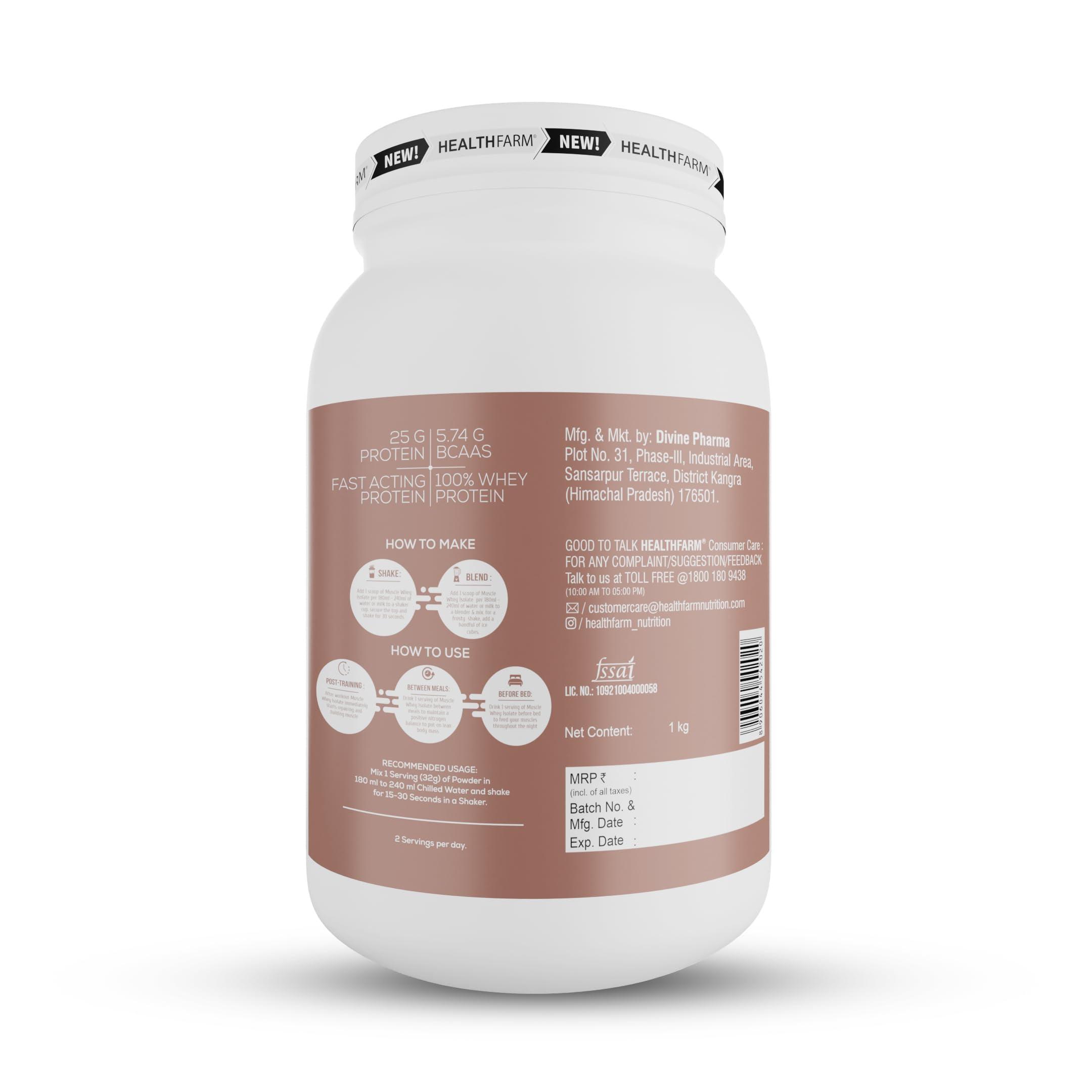 HEALTHFARM Healthfarm Muscle Whey Isolate Protein Powder, 100% Pure Isolate with Lab tested for Purity (Strawberry Delight, 1kg)