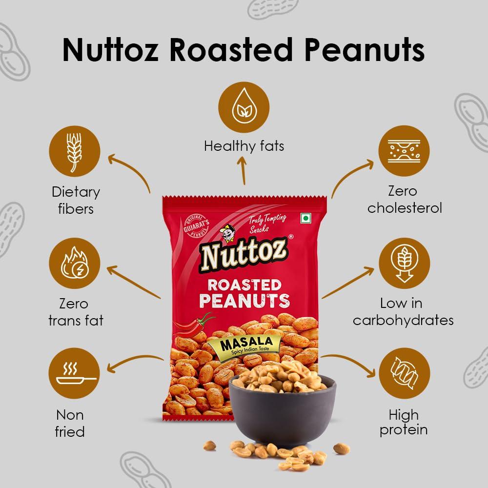 Nuttoz Nuttoz Masala Peanuts Roasted - Spicy Roasted Peanuts (Mungfali) - NonFried Healthy Ready to eat Snacks & Namkeen (pack of 2 x 140 Gm)