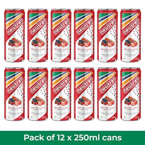 Newtreo Newtreo Berries Juice With Pulp | Imported from Vietnam | Strawberry, Blueberry, Raspberry, Cranberry, Red Grapes & Sea Buckthorn Juice | 12 x 250ml cans | No concentrates or preservatives added