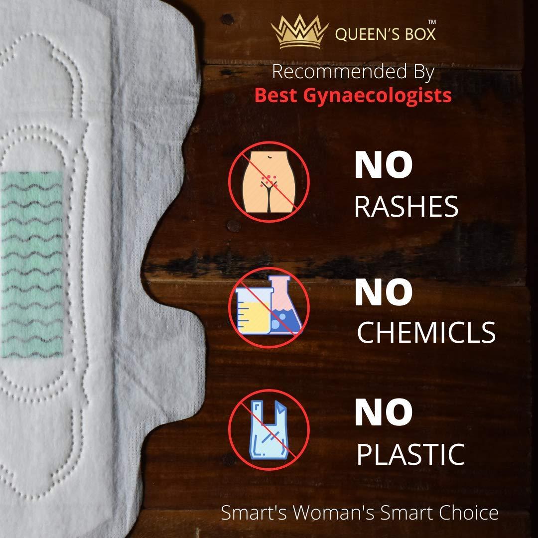 Queen's Box 100% ORGANIC Cotton Rash-Free Sanitary Pads Pack of 8 Sanitary Pad (6 Xl / 2 Regular)