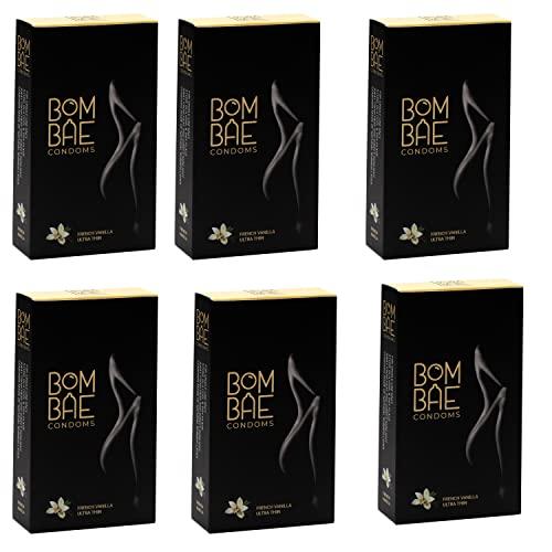 BOMBAE BOMBAE condoms French Vanilla Ultra Thin, Pack of 6 condoms for men family pack flavour Combo Pack of 6 (10 pieces per pack) 60 condom combo pack offer men