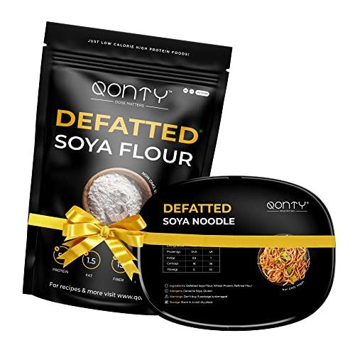 Qonty Qonty Defatted Soya Flour and Defatted Soya Noodles | Lab Tested | No Preservatives | High Protein | Low Carb | Rich in Micro Nutrients | Rich in Fiber (DSF 800g + DSN 250g)