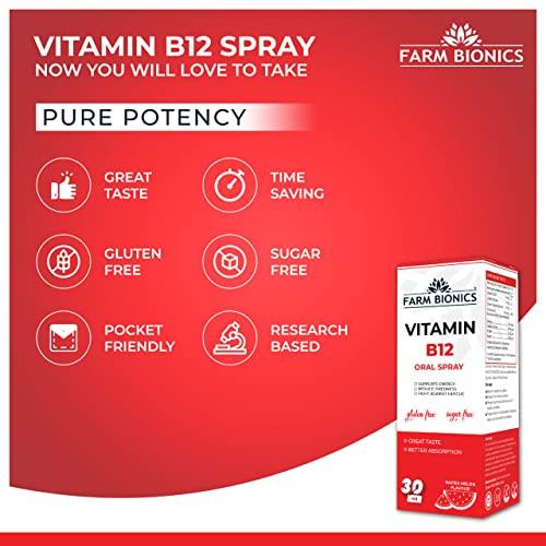 FARM BIONICS FARM BIONICS Combo of Guava Flavour Vitamin B12 and Water melon Flavour Vitamin B12 Oral Spray, 30ml | 100% Vegetarian | Sugar and Gluten Free | Immunity Booster Spray for Men and Women