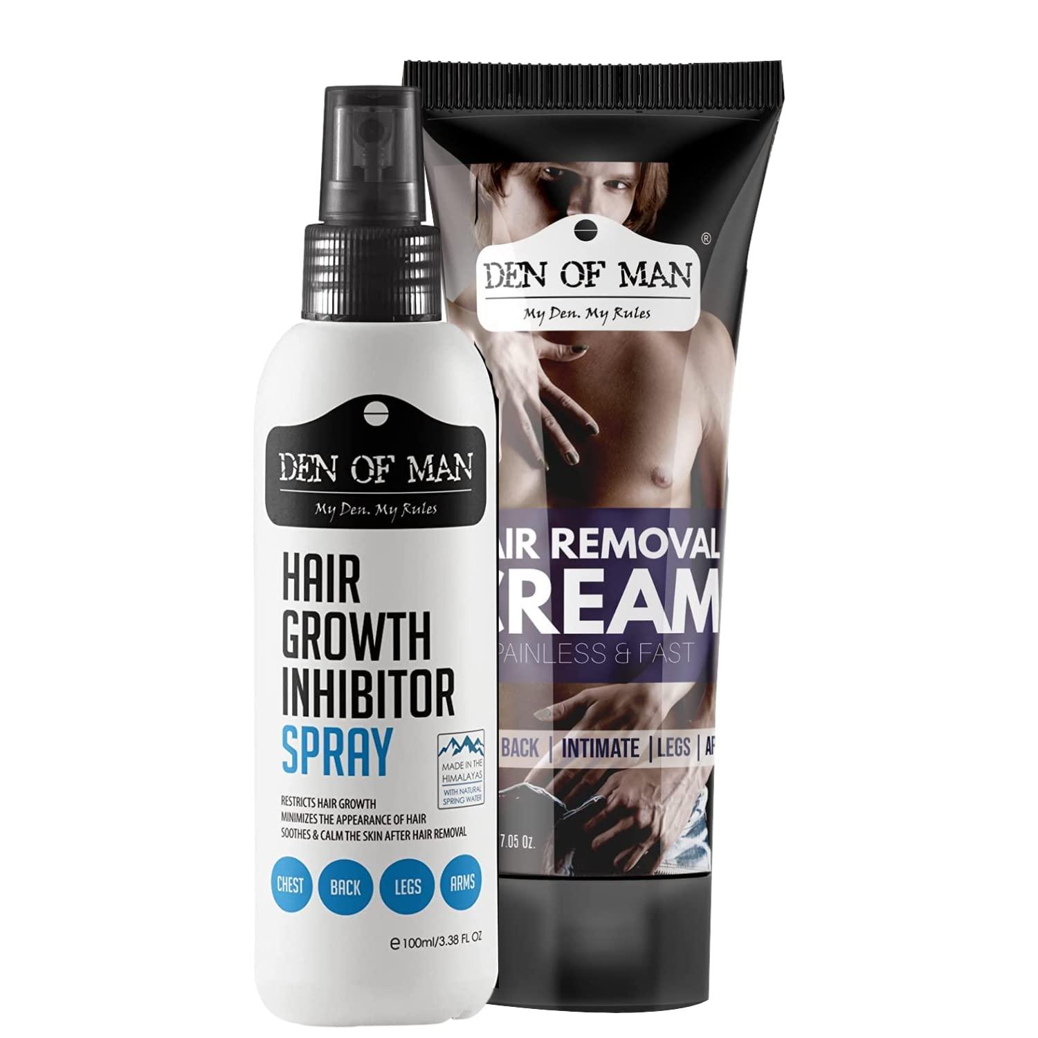 Den of Man Den of Man 200gm Hair Removal Cream + Natural Hair Growth Inhibitor Spray 100ml For Use After Hair Removal From Body & Face Minimizes Regrowth Safe For Men & Women
