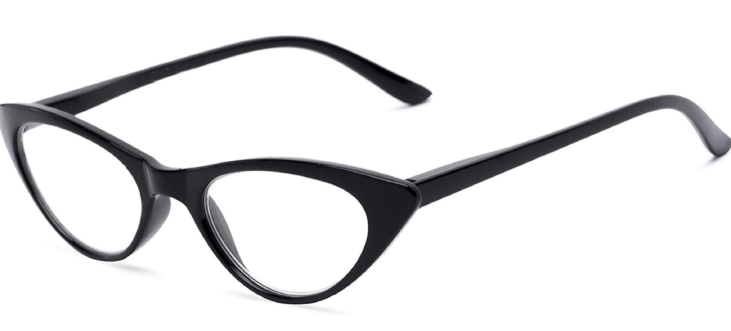 Readers Readers The Brit Cat Eye Reading Glasses Full Frame Readers for Women +1.75 Black (1 Microfiber Cleaning Pouch Included)