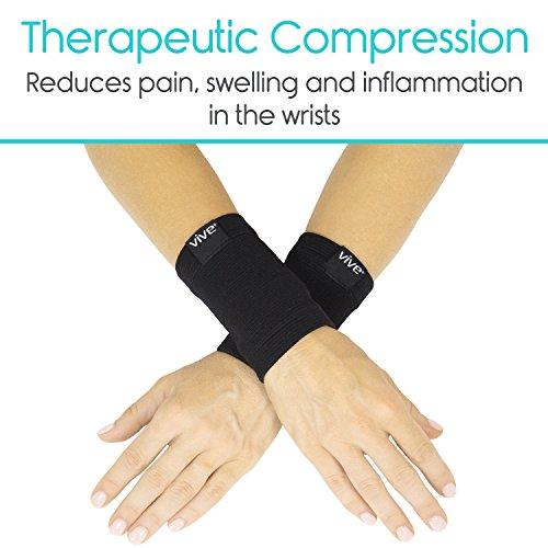 VIVE Vive Wrist Sweatbands (Pair) - Bamboo Charcoal Compression Wristband - Athletic Support for Carpal Tunnel Pain Relief, Arthritis, Tendonitis and Tennis (Black, Large/X-Large)