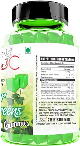 Doc DOC Super Green Gummies | Contains Green Vegetables and Fruits | Rich in Vitamins, Minerals, Antioxidants and Phyto-Nutrients | Supports Digestion | 60 Nos Veg Gummies (Pack of 1)