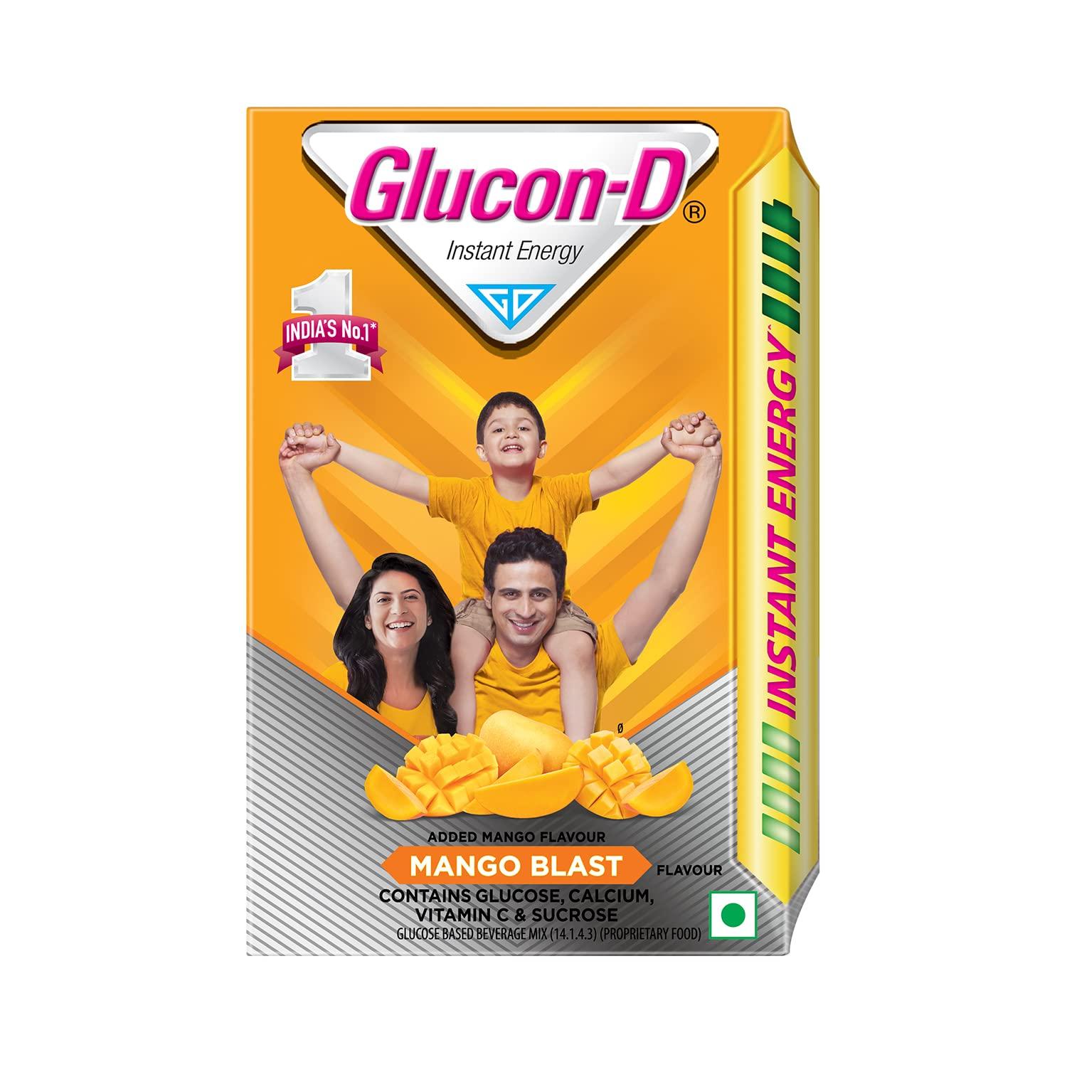 Glucon-D Glucon-D Mango Blast Glucose Powder (450g, Refill)| For Tasty & Healthy Mango Flavoured Glucose Drink| Provides Instant Energy| Vitamin C Supports Immunity| Contains Calcium for Bone Health