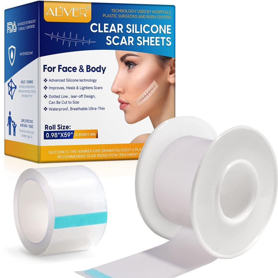 BOXANIA Boxania® Clear Silicone Scar Sheets, Silicon gel sheets for Scars Transparent Medical Silicone Gel Tape for Scar Removal, Silicone Scar Tape Roll For Hypertrophic Scars and Keloids Caused by Surgery