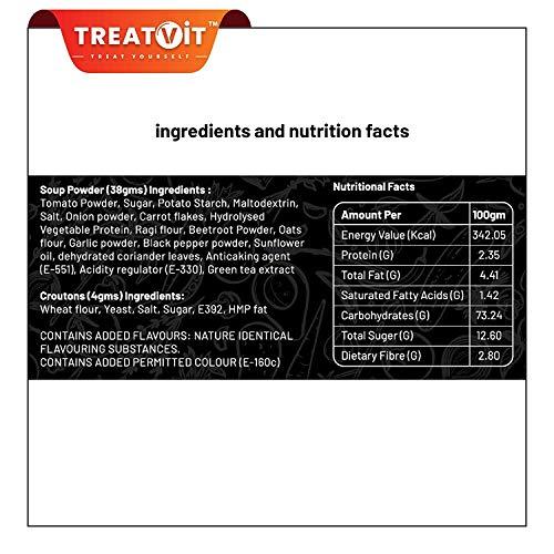 Treatvit Treatvit Millet & Oats Tangy Tomato & Carrot Crunches and Munchy manchow Mixed veggies Soup with Bread Croutons, Clear, 42 g, Pack of 2