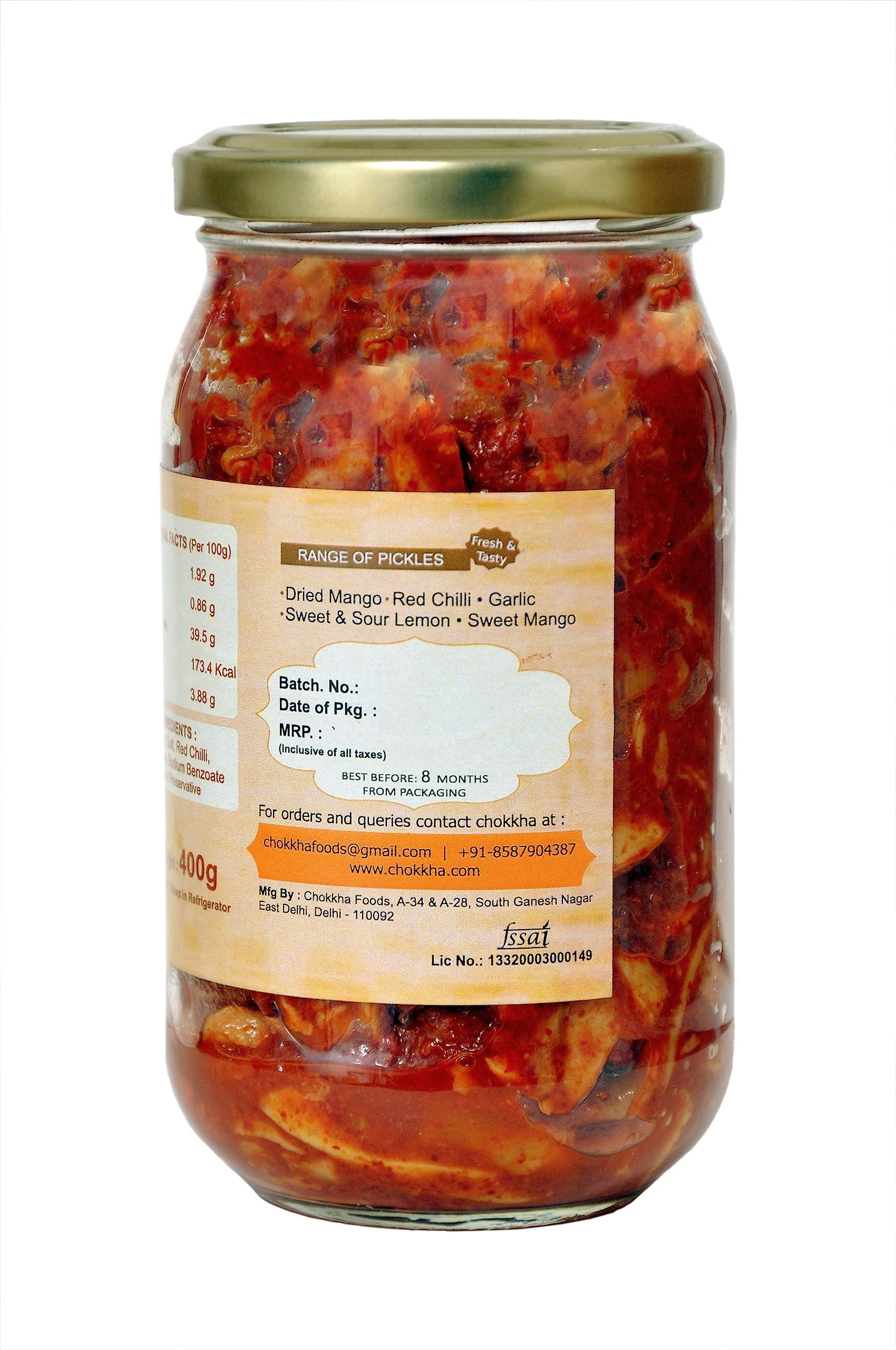 Chokkha Chokkha Traditional Homemade Hing Pickle | Senda Namak | No Colour |100% Oil-Free | | 400 Gm