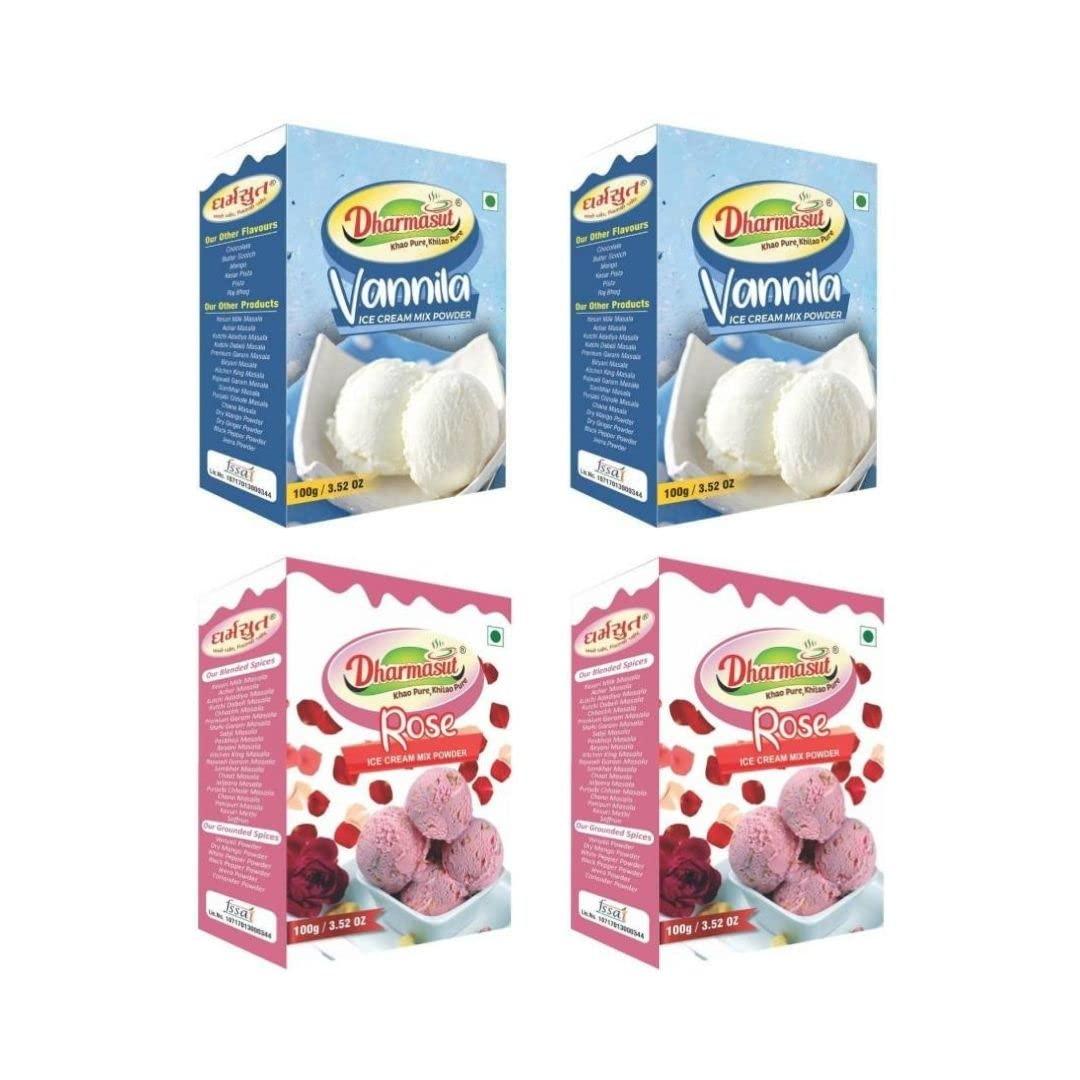 Dharmasut 2 Vanilla + 2 Rose Instant Ice Cream Mix Powder | Combo of 4 | 400gm
