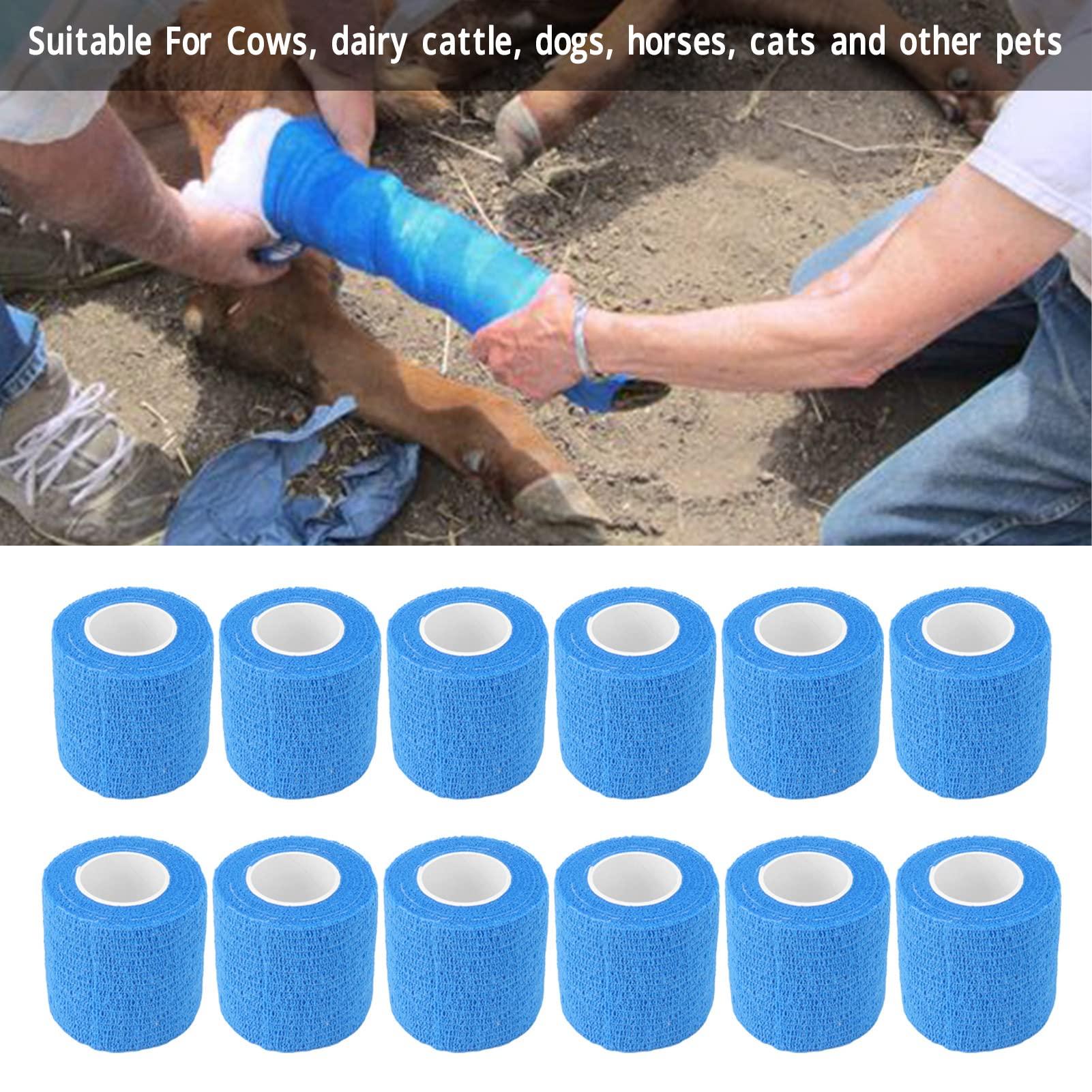 BAUD Bandage Wrap Rolls, Sweat Absorbent Cow Bandage Wrap Non Slip 12 Pack Waterproof 4.5M Breathable for Hoof Repairing (Blue)