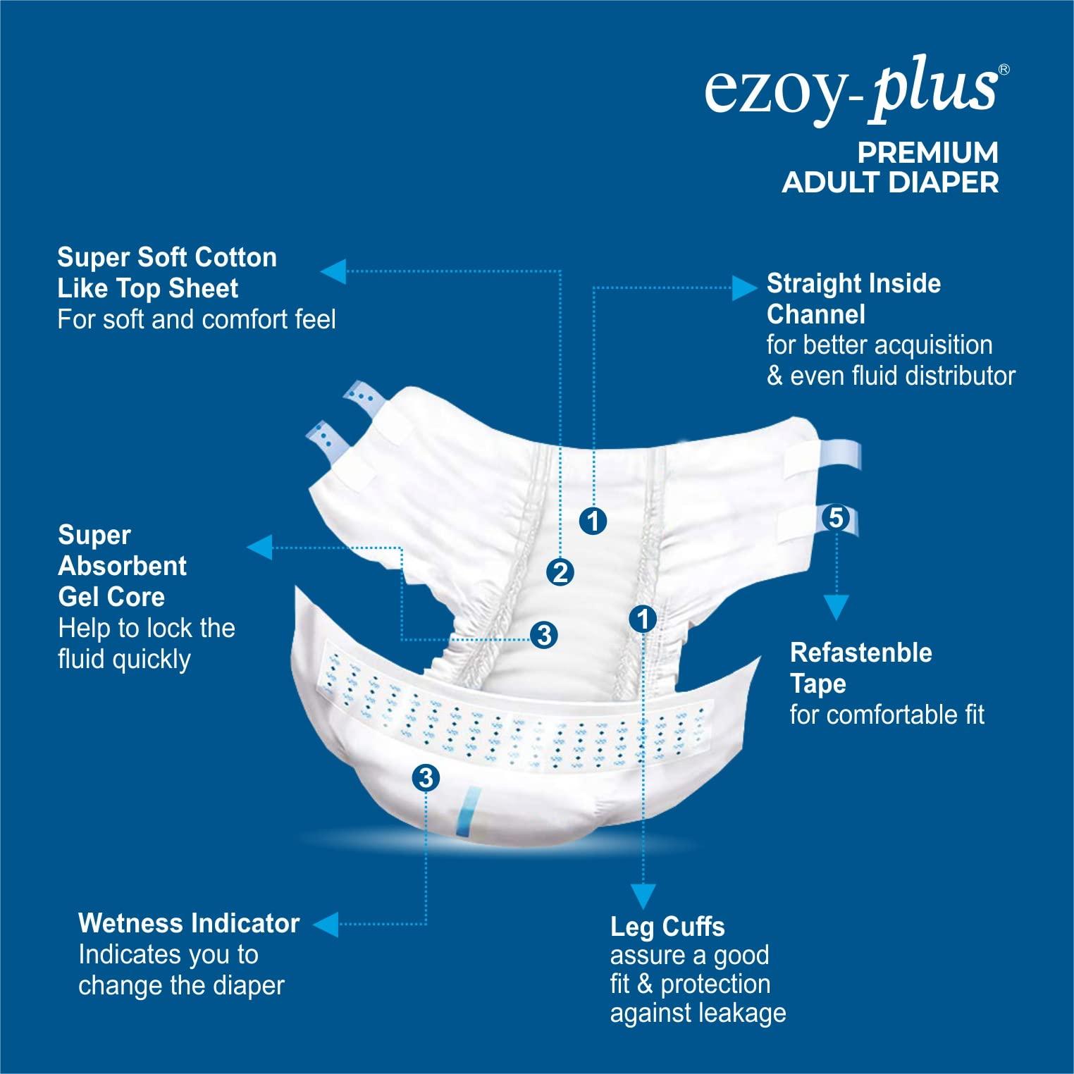 Ezoy-plus Ezoyplus Adult Diaper Large, Waist Size (44\"- 61\")- Pack of 3, 30pcs Pack Adult Diapers - L (30 Pieces)