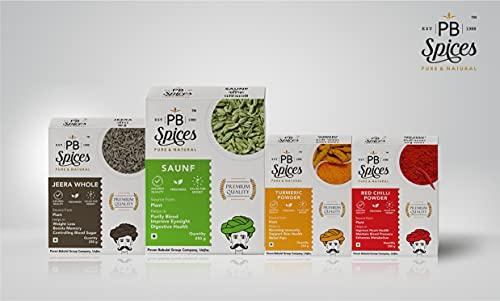PB SPICES - PURE & NATURAL PB Spices - Saunf Whole - 250g, Jeera Whole - 250g, Red Chilli Powder - 250g, Turmeric Powder - 250g | Pure & Natural (Combo Pack)