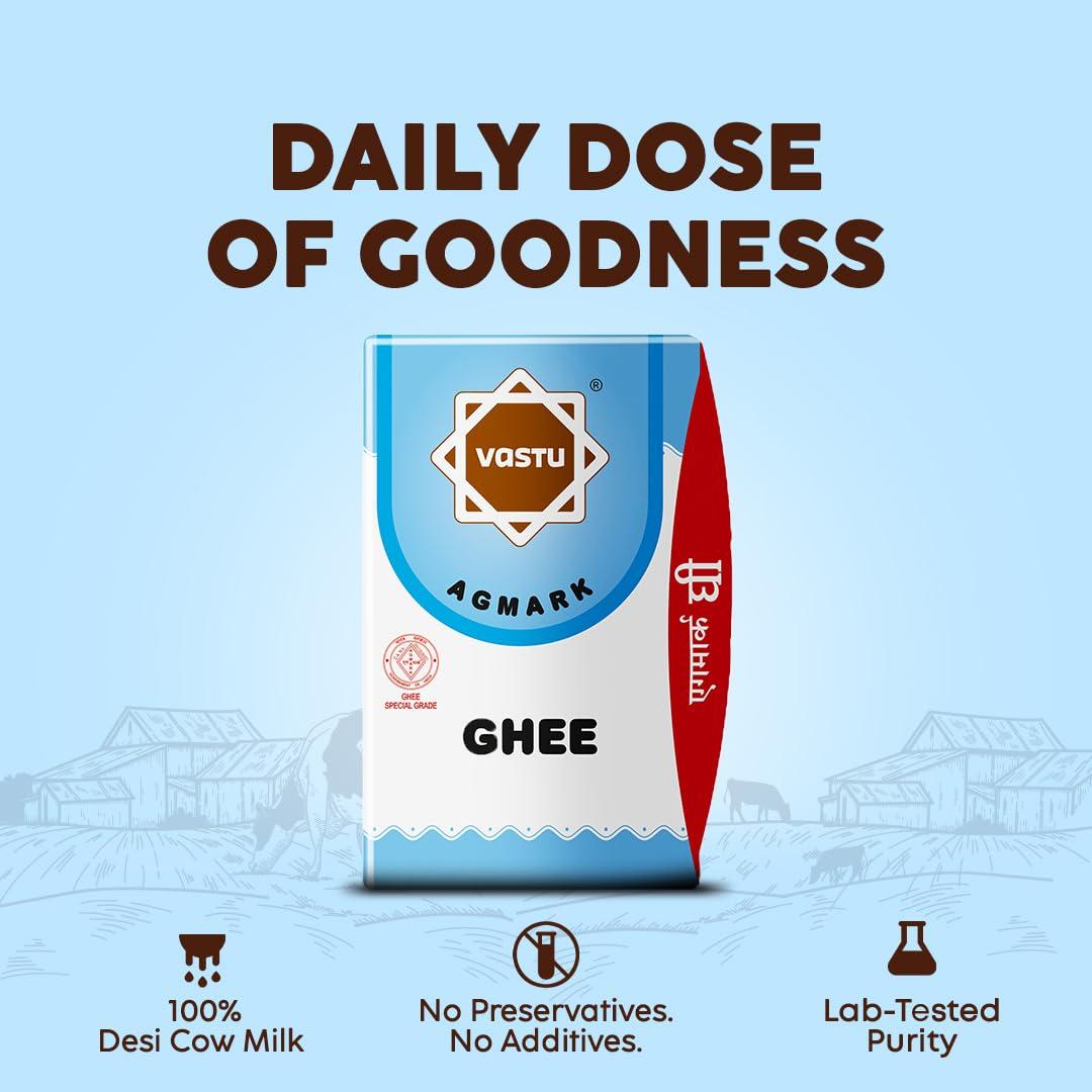 Vastu Ghee Vastu Buffalo Desi Ghee, Pure Ghee, Agmark Special Grade, Immunity Booster 500ML Tetra Pack (Pack of 1)