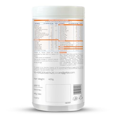 Gritzo Gritzo SuperMilk Weight+ (7-12y), 7g Protein Powder (Double Chocolate, 400g) | Zero Refined Sugar, 21 Vitamins & Minerals