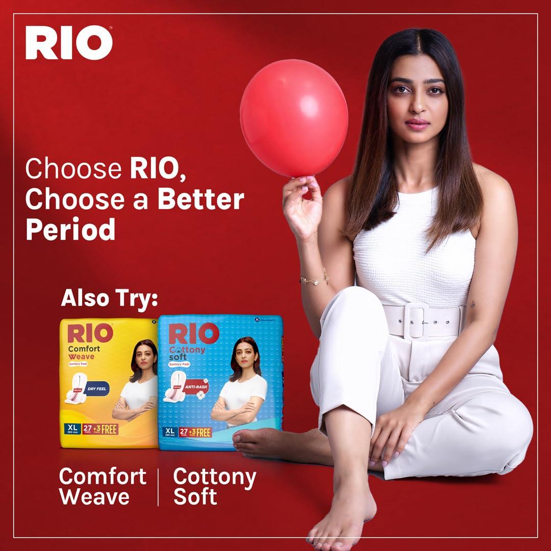 RIO RIO Sanitary Pads For Women Xxl,10 Pads Max Coverage 350 Mm With 50%Wider Back,2X High Absorption With Leak Proof Side Walls,Anti-Bacterial,Double Wings,Cottony Soft And Rash Free,LeakFree,Odour Lock