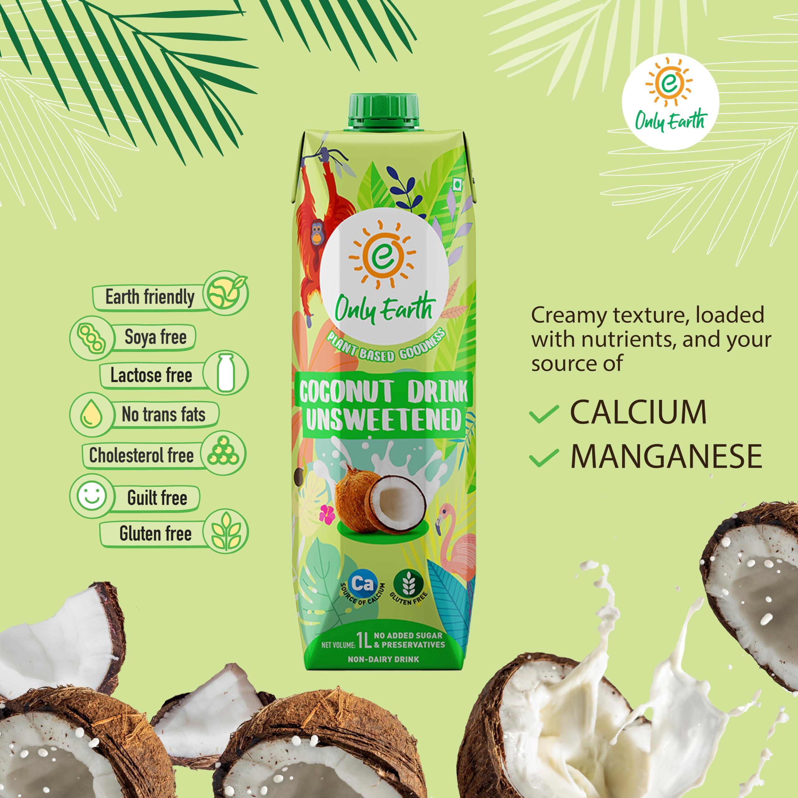 Only Earth Only Earth Coconut Drink | Best for Coffee, Tea, Cereals, Shakes or As Is | 40% Coconut Water + 59% Coconut Milk | | Dairy Free | Unsweetened | Plant-Based | Source of Calcium | Preservatives Free | No Added Sugar | No Trans-Fat |Thai Coconuts