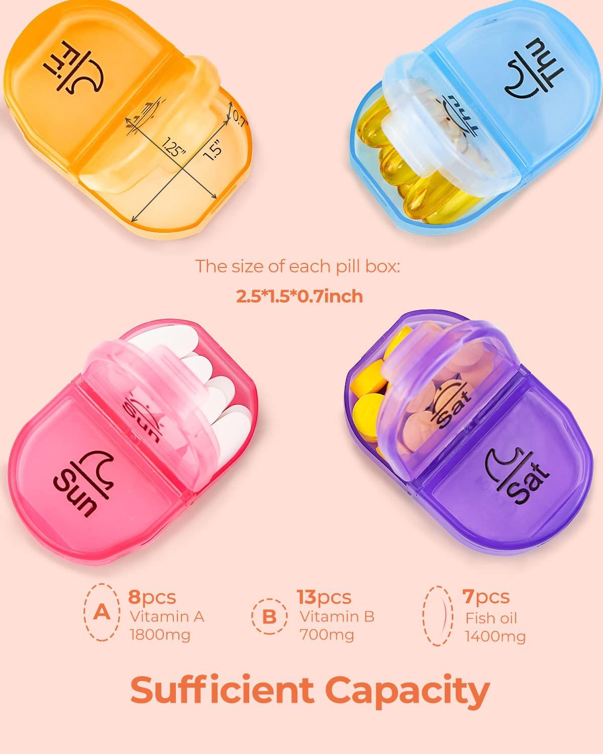 AMOOS Amoos Cute Pill Organizer 2 Times a Day, PU Leather Pill Case for Women, Orange