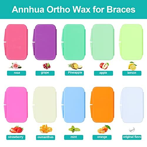 Annhua Annhua Orthodontist Wax Brace Wax Flavored 10 Pack, Dental Ortho Dots Wax Strips for Aligners, Braces Wearer, Brackets, Invisible-lingers, 10 Fruit Smell