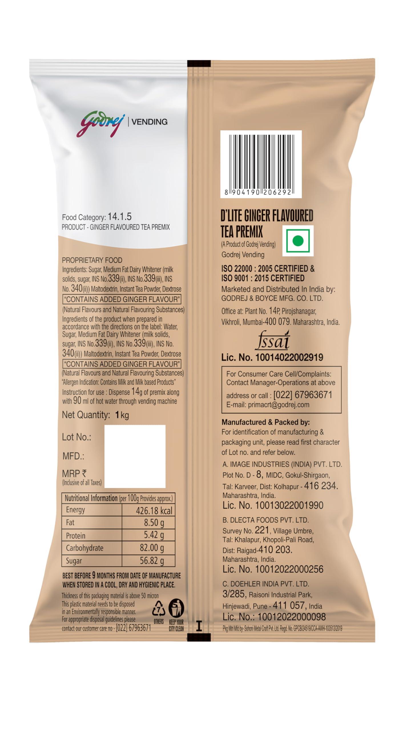 GODREJ VENDING Godrej Vending Ginger D\'lite Instant Tea Premix Easy to Use 3 in 1 Tea - Piping Hot Tea Suitable for Vending Machine - 1 kg