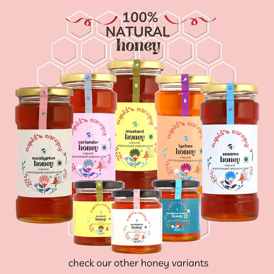 cupid's canopy CUPID'S CANOPY SUPER SAVER PACK Sesame honey 1 x 500gms Mustard honey 1 x 500gms NATURAL | UNPROCESSED | UNPASTEURISED Glass jar