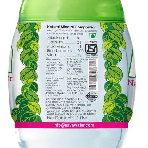 AAVA Aava Naturally Alkaline Mineral Water 1 LTR Cup-Cap | Pack of 12 (Origin Aravalli Hills , 100% Alkaline pH 8.0+ , Benefits of Calcium & Magnesium)