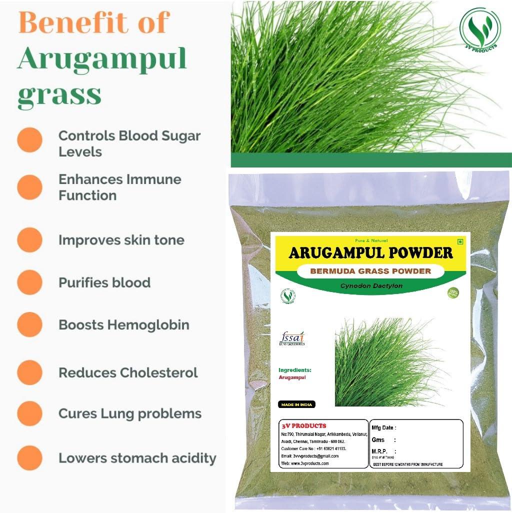 3V PRODUCTS 3V PRODUCTS Arugampul Powder - Pack of 2x50g - Bermuda Grass | Cynodon Dactylon | Doob Grass