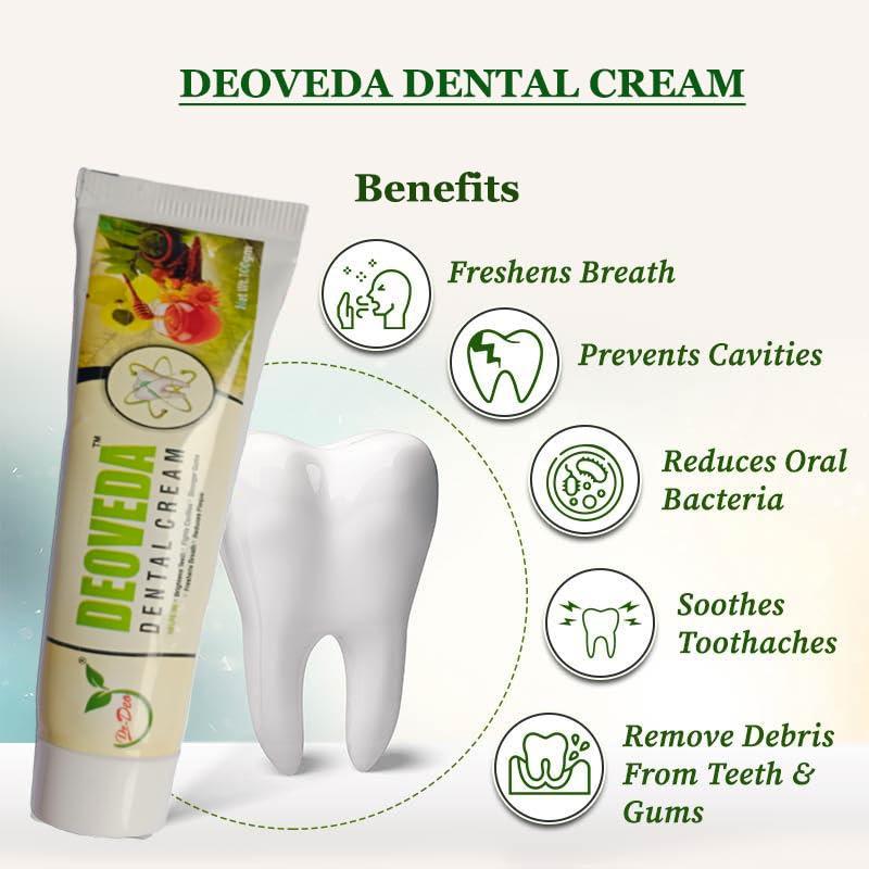 Dr. Deo DEOVEDA Dental Cream helps in brightness teeth fights cavities stronger gums freshens breath reduces plaque net weight 100grms