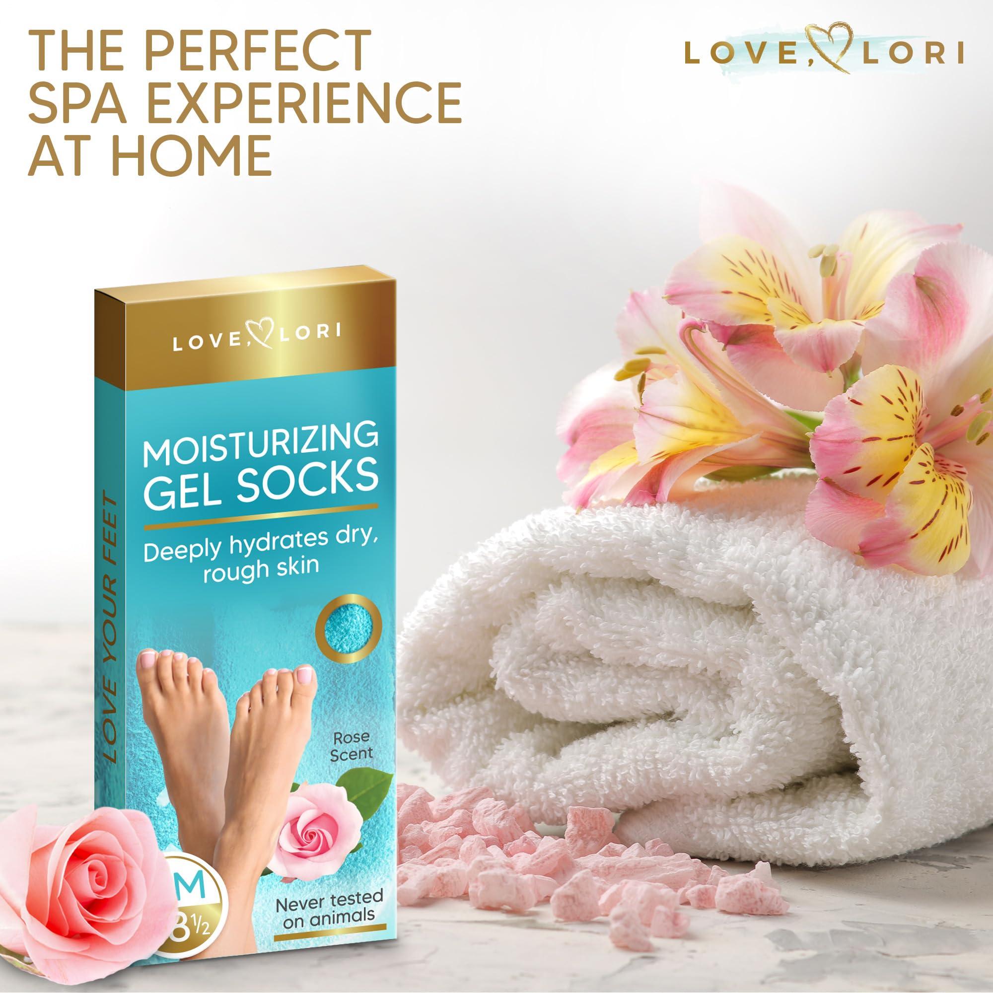 LOVE, LORI Moisturizing Socks & Gel Socks for Dry Cracked Feet Women by Love Lori - Foot Moisturizer Socks & Reusable Lotion Socks for Cracked Heel Repair - Stocking Stuffers for Women, Fits up to Women Size 8.5