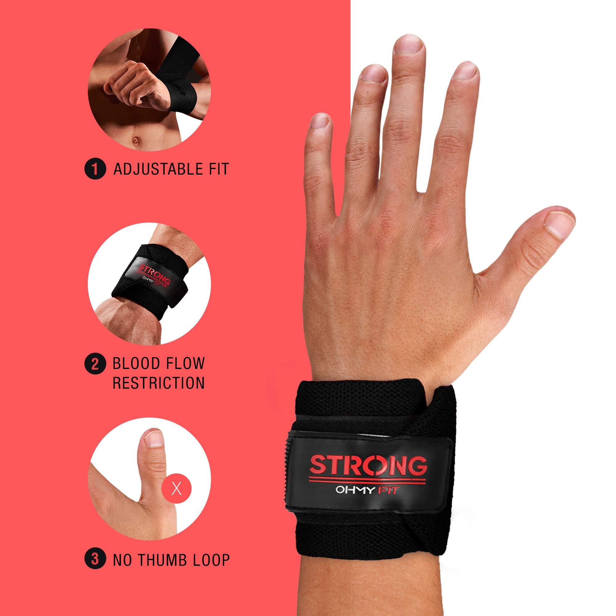 OHMY FIT STRONG Wrist Wraps - Weightlifting Wrist Protection, Ideal for Gym Training, CrossFit - Enhanced Grip, Weight Gloves for Men\'s Workout & Women\'s Fitness, Strong Wrist Compression for Rep Max - Black