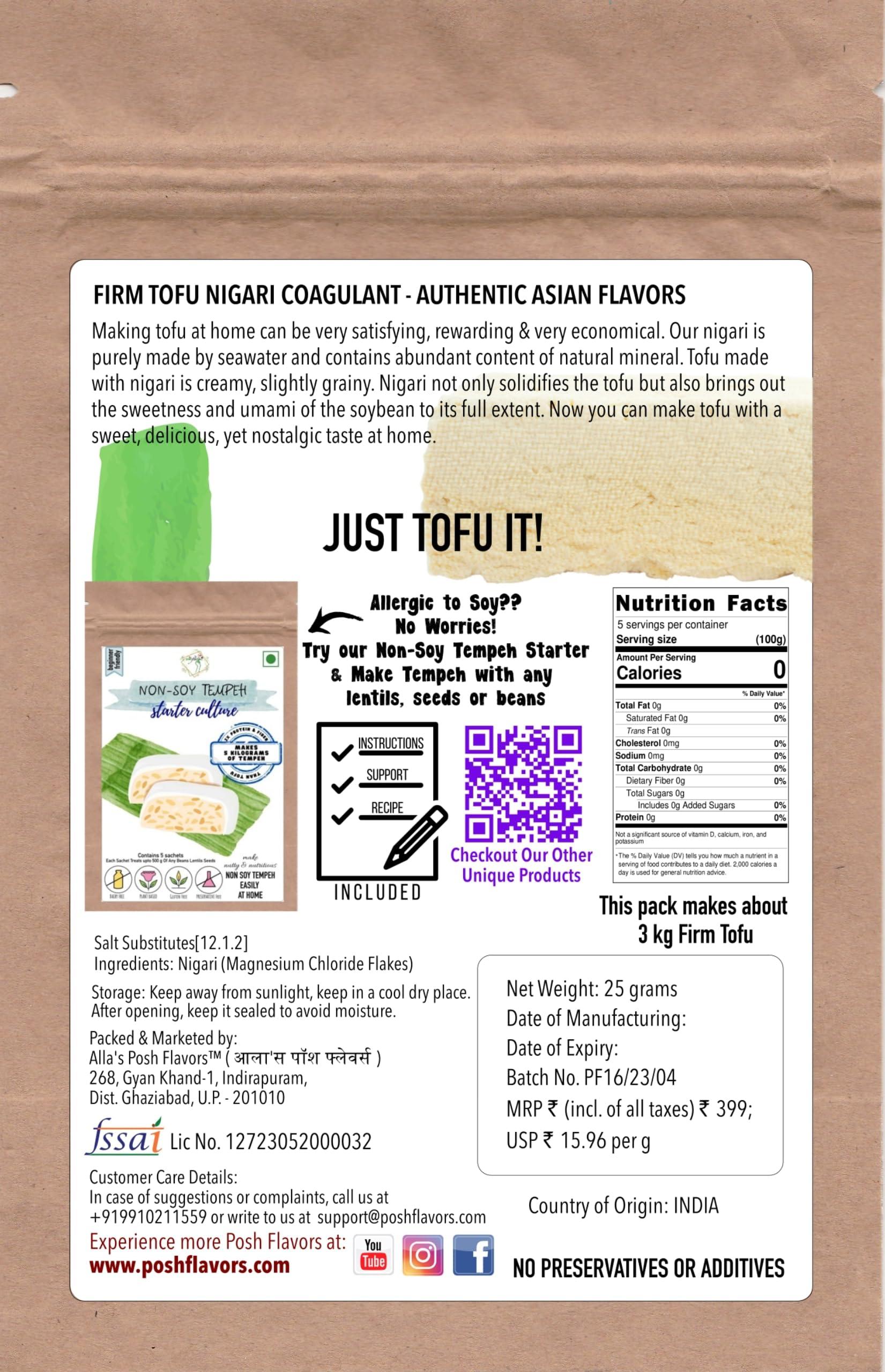 Alla's Posh Flavors Alla\'s Posh Flavors Tofu Coagulant, Nigari, Bittern, Magnesium Salt | Make 3 kg Firm-Tofu at Home | How to Make Tofu Easily at Home - Instructions Included
