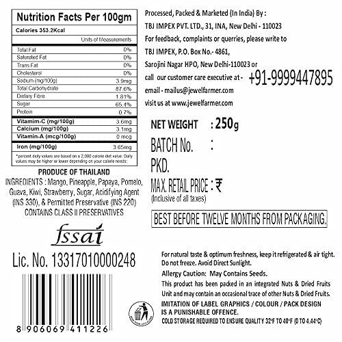 JEWEL FARMER JEWEL FARMER Dried Mixed Fruits with Mango, Papaya, Pineapple, Pomelo, Guava, Kiwi & Strawberry, Vitamin & Fiber Rich Fruitmix (250g)