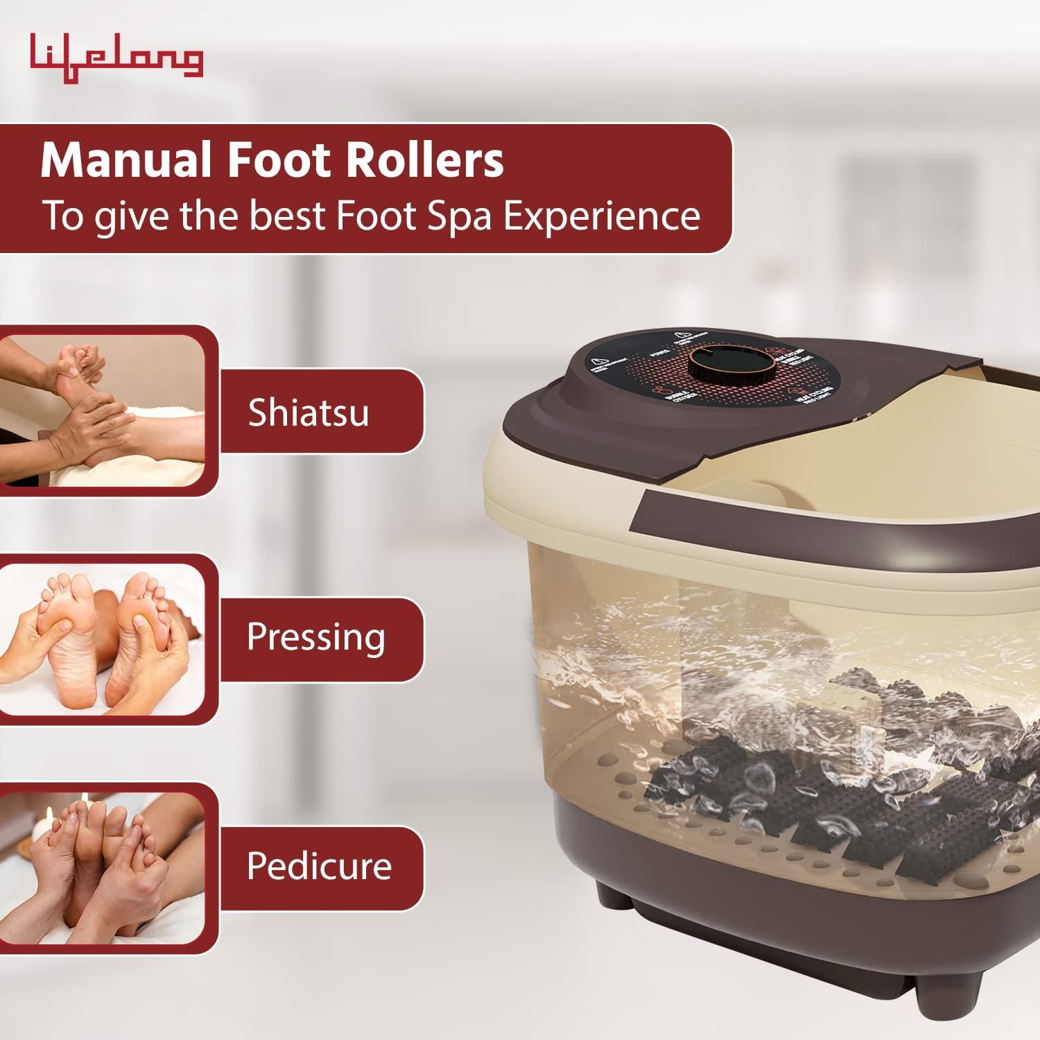 Lifelong Lifelong Foot Spa Massager Machine for Pain Relief - Leg Massager for Home with 12 Rollers with Water Heating Function, Digital Panel, Bubble Bath for Pedicure Tub - Foot Care and Relaxation at Home