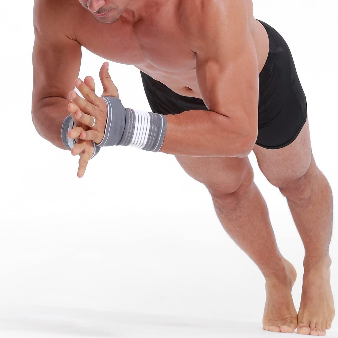 NEOtech Care Neotech Care Hand Palm Wrist Support (1 Pair) - Adjustable Compression Strap - Elastic & Breathable Fabric - for Tendonitis, Sport, Bowling, Boxing - Grey Color (Size M)