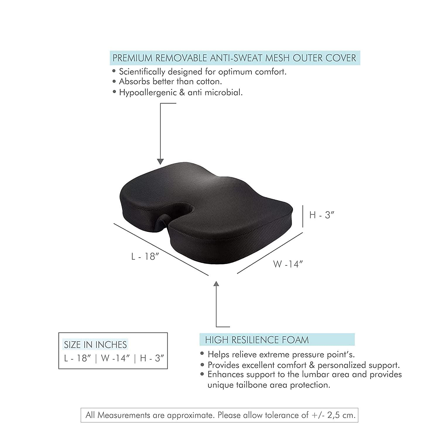 Orthowala Orthowala Orthopaedic Soft Foam Coccyx Seat Cushion for Tailbone Pain Relief, Sciatica, Lower Back Support and Pain Relief Seat Cushion with Removable Cover for Office/Home Chair