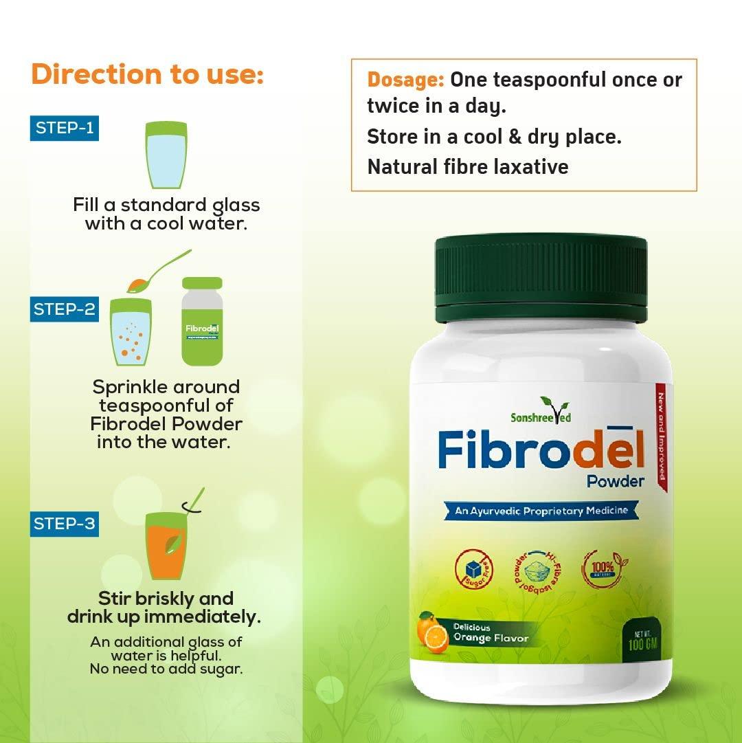 Delwis Delwis Fibrodel Powder - Isabgol Powder | Constipation Powder - Orange Flavour - 100gm (Pack of 1)