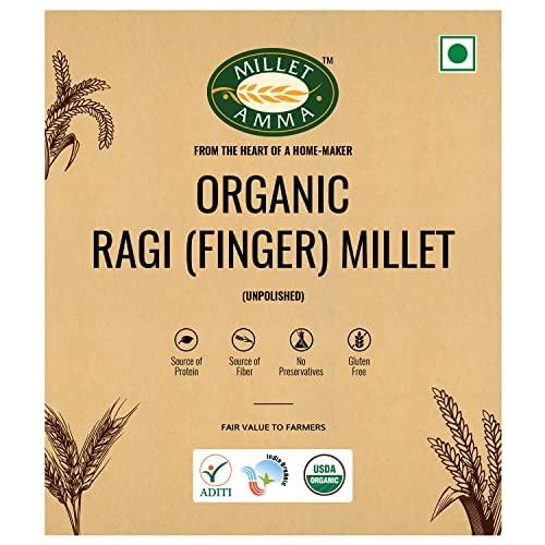 MILLET AMMA Millet Amma Unpolished CERTIFIED ORGANIC Ragi (Finger Millet) Grains | 2 Kg (1kg x 2 Packs) | (Kelvaragu,Nachni,Ragulu)