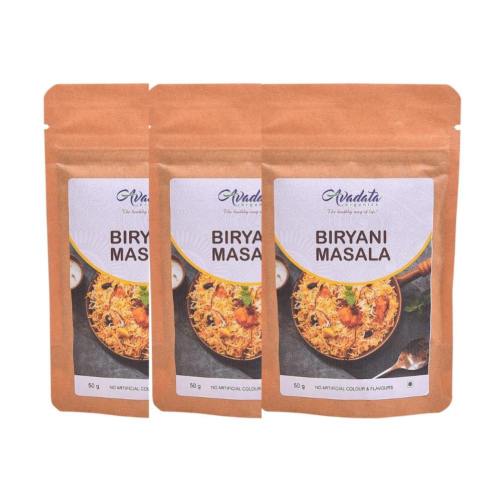 AVADATA ORGANICS - The healthy way of life Avadata Organics Biryani Masala - 50gm Hyderabadi Style| Unique Blend of Spices for Earthy Aroma & Rich Taste | Spice for Regional & Traditional Recipes | Hygienically Packed | No Preservatives (Pack of 3)