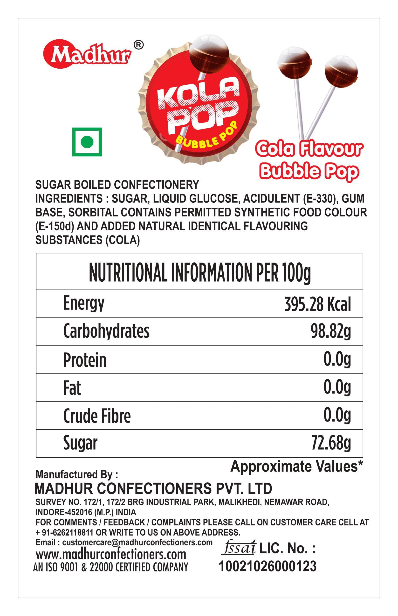 MADHUR Madhur Cola Flavored Kola Pop Lollipop | Cola Pop Candy |