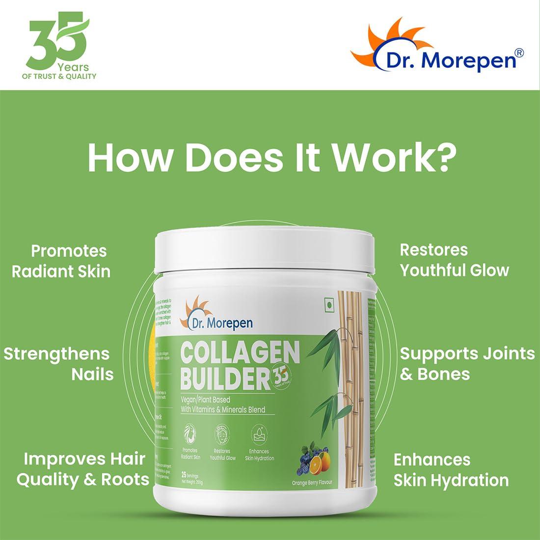 Dr. Morepen Dr. Morepen Natural Collagen Builder | Plant Powered Nutrition | Natural & Safe | Orange & Berry Flavour 250Gm Pack Of 2, Powder