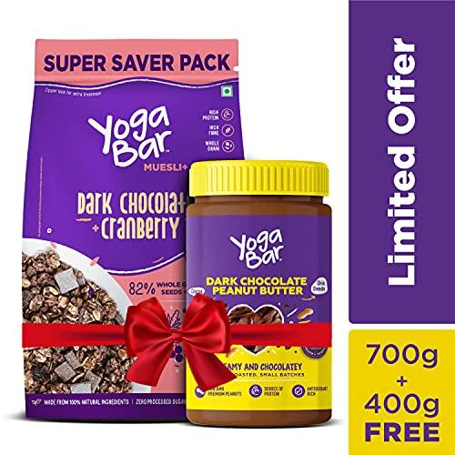 Yogabar Yogabar Dark Chocolate Peanut Butter and Muesli Combo | Dark Chocolate Peanut Butter - (400gm ) | Dark Chocolate Muesli - ( 700gm )